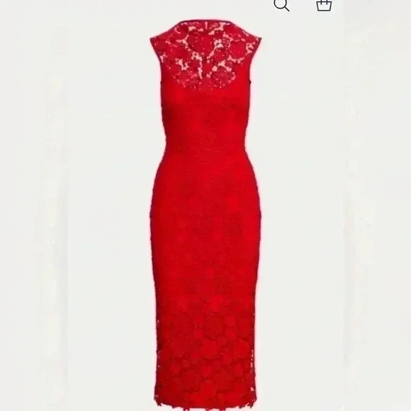 Ralph Lauren Collection Purple Label Embroidered Lace Red Midi Dress 10 M $2990